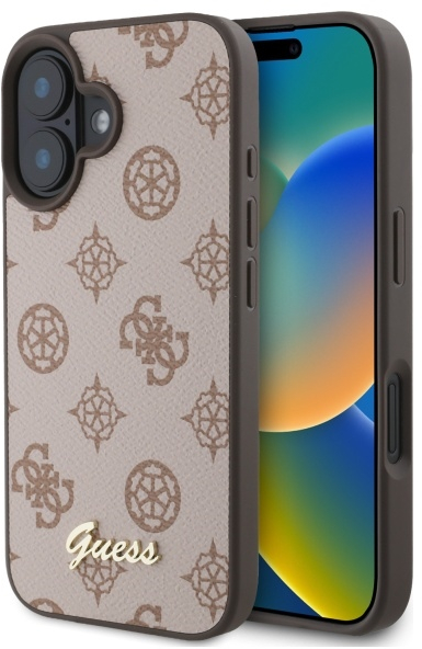 Guess Peony Script MagSafe iPhone 16 Case - Brown