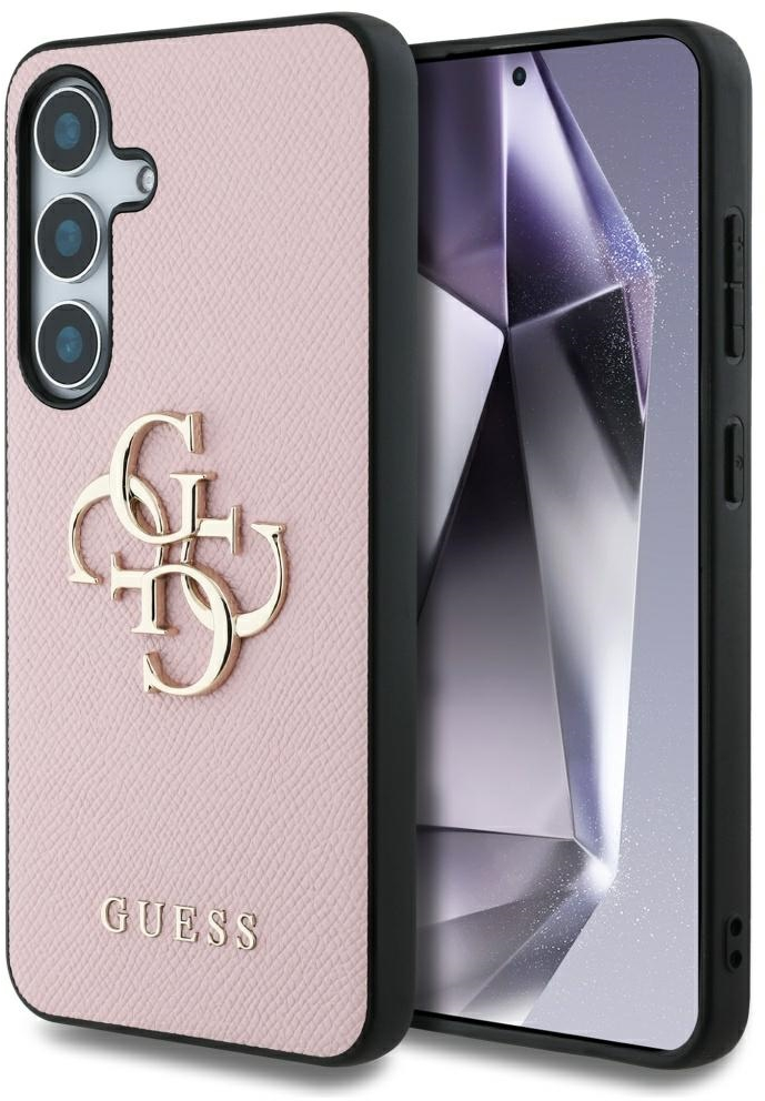 Guess Grained Big 4G Logo Small Classic Logo case for Samsung Galaxy S25 Plus pink