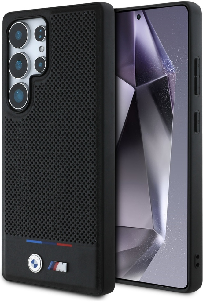 BMW Leather Tricolor Stripe MagSafena Samsung Galaxy S25 Ultra Case - Black