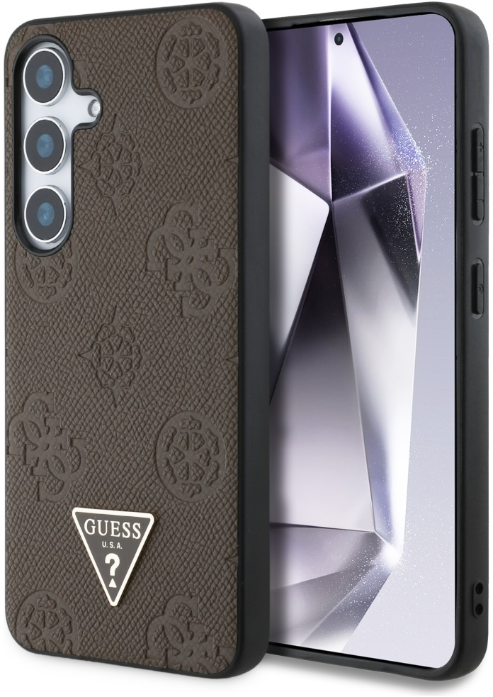 Guess Grained Hot Stamp Peony Pattern Triangle Logo MagSafe Case for Samsung Galaxy S25 - Brown