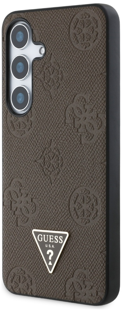 Guess Grained Hot Stamp Peony Pattern Triangle Logo MagSafe Case for Samsung Galaxy S25 - Brown