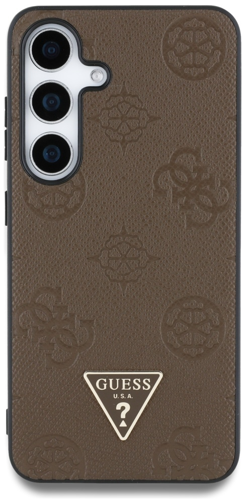Guess Grained Hot Stamp Peony Pattern Triangle Logo MagSafe Case for Samsung Galaxy S25 - Brown