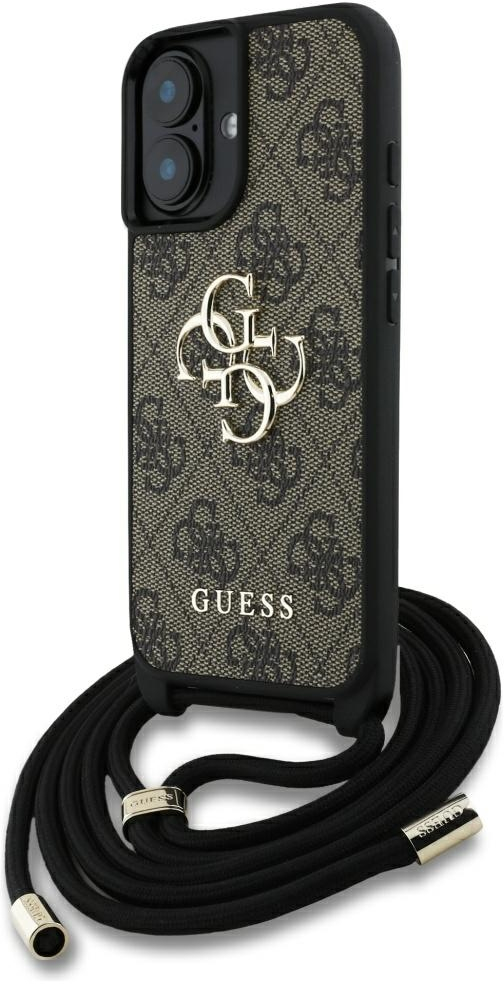 Guess 4G Big Logo Cord Stap Crossbody Case for iPhone 16 Plus Brown
