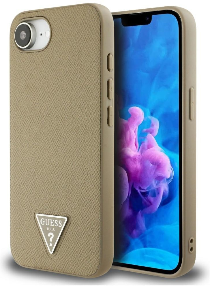 Guess Grained Triangle MagSafe case for iPhone 16e - brown