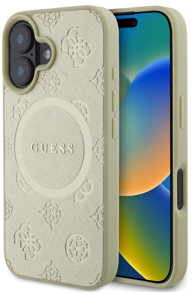 Guess Saffiano Peony Classic Logo MagSafe case for iPhone 16 - gold