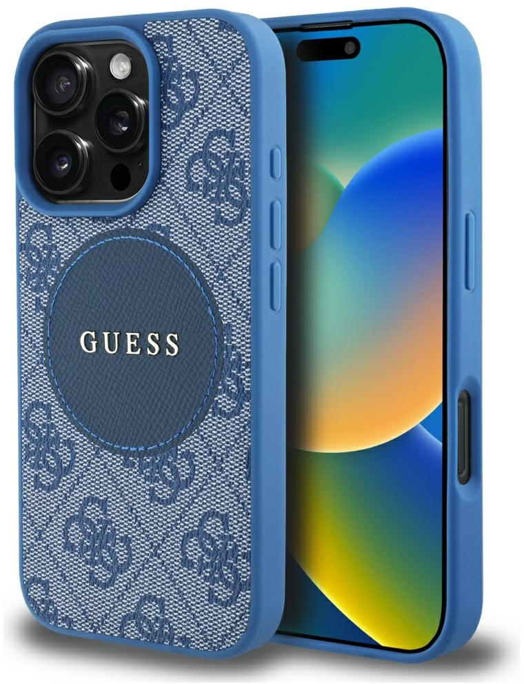 Guess 4G Circle Classic Logo MagSafe case for iPhone 16 Pro - blue