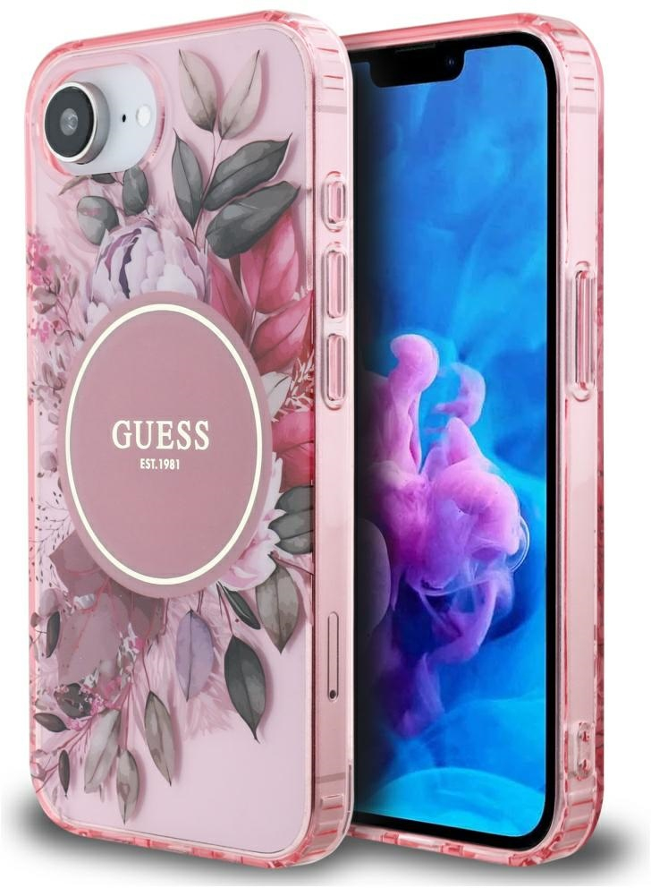 Guess IML Flowers MagSafe iPhone 16e Case - Pink