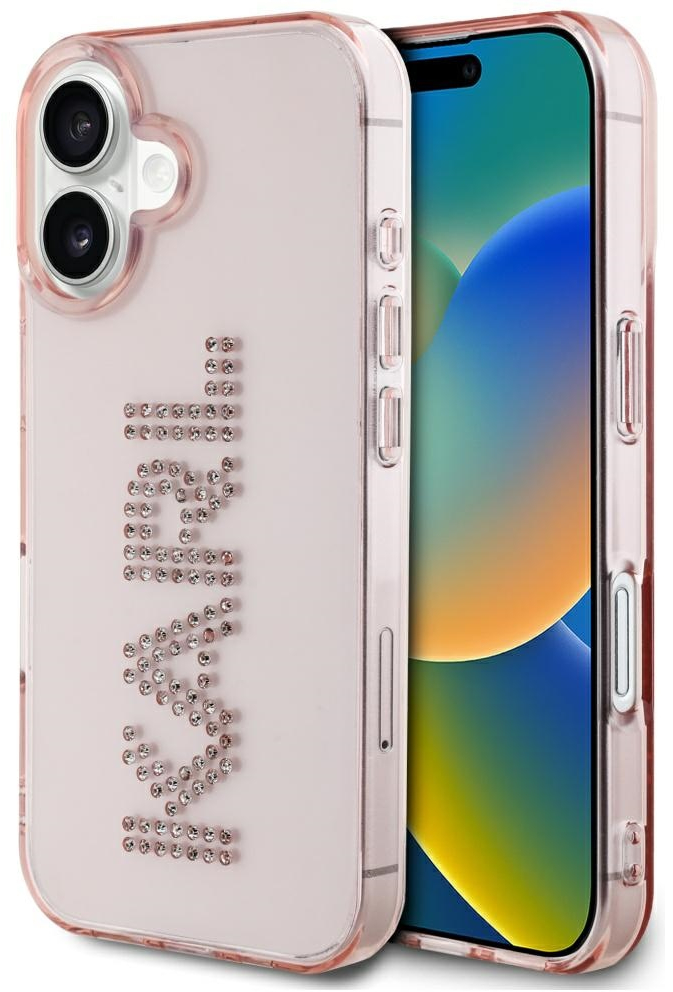 Karl Lagerfeld IML Rhinestones Logo iPhone 16 Case - Pink