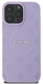 Guess Saffiano Peony Classic Logo MagSafe iPhone 16 Pro Case - Purple
