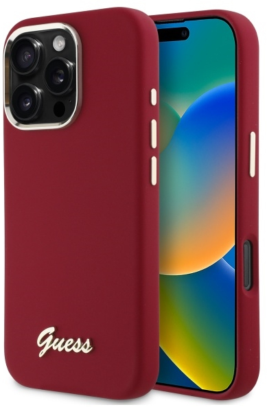 Guess Silicone Script Metal Logo iPhone 16 Pro Case - Pink