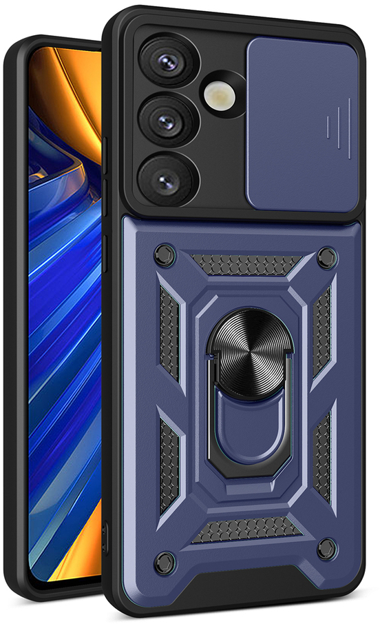 Hybrid Armor Camshield with Stand and Camera Cover for Samsung Galaxy S25 Edge - Blue