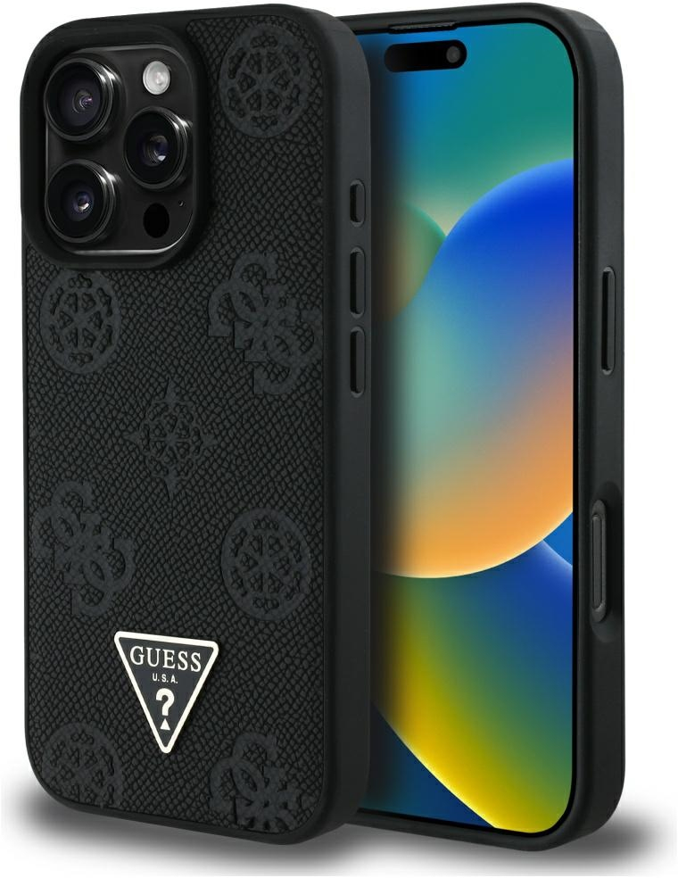 Guess Grained Hot Stamp Peony Triangle Logo MagSafe Case for iPhone 16 Pro - Black