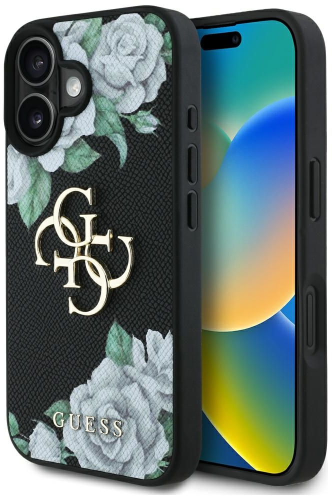 Guess Grained Roses Big 4G logo case for iPhone 16 - black