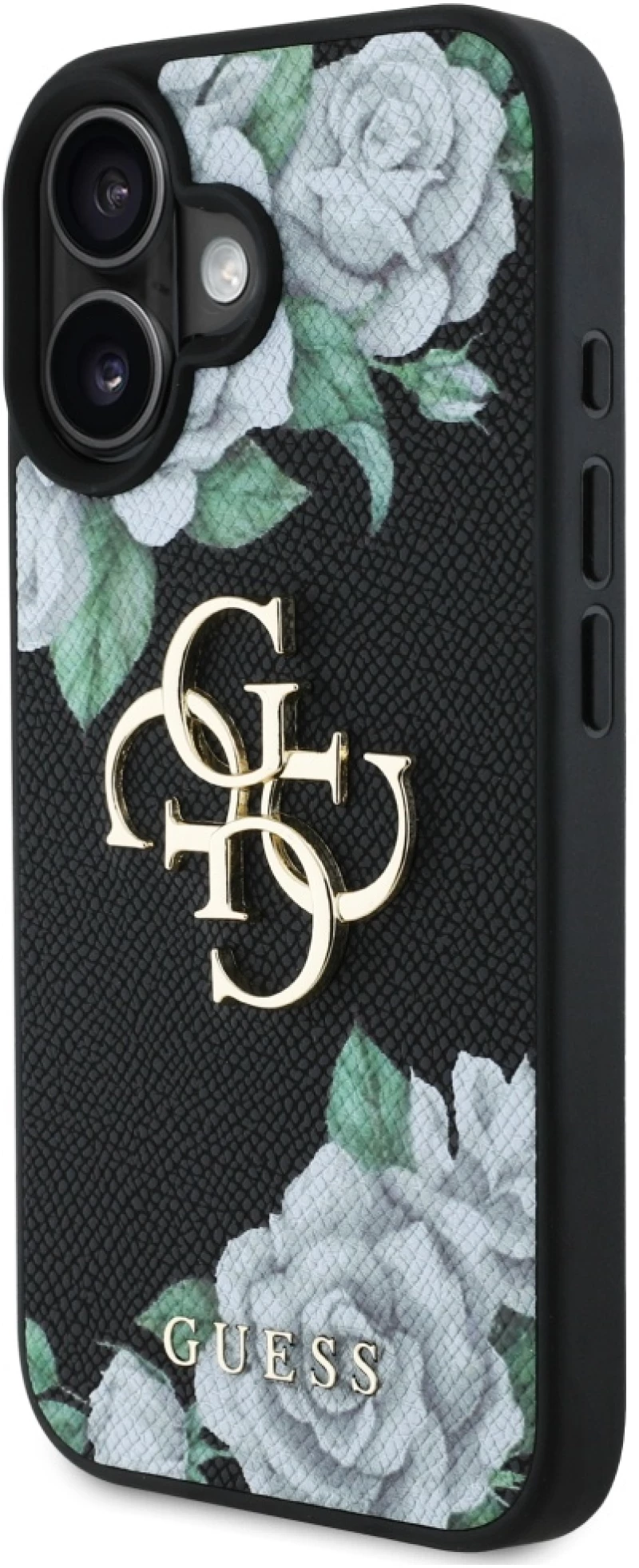 Guess Grained Roses Big 4G logo case for iPhone 16 - black