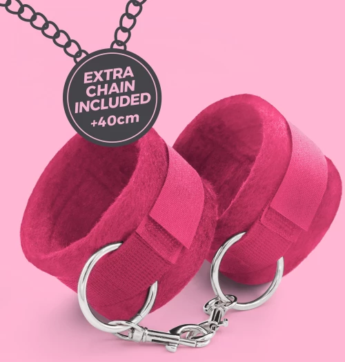 TOUGH LOVE VELCRO HANDCUFFS WITH EXTRA 40CM CHAIN CRUSHIOUS PINK