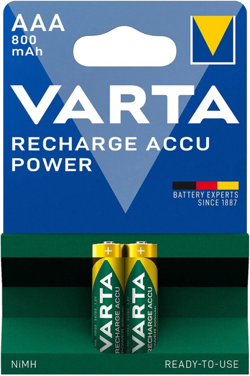VARTA επαναφορτιζόμενες μπαταρίες λιθίου, AAA, 800mAh, 1.2V, 2τμχ - 4008496550579