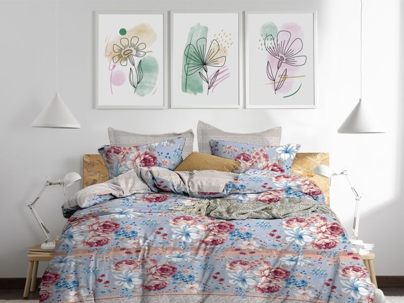 Σετ Σεντόνια Πολύχρωμα Λουλούδια 100% Βαμβακερά Γαρύφαλλο - 160x260, Χωρίς Λάστιχο