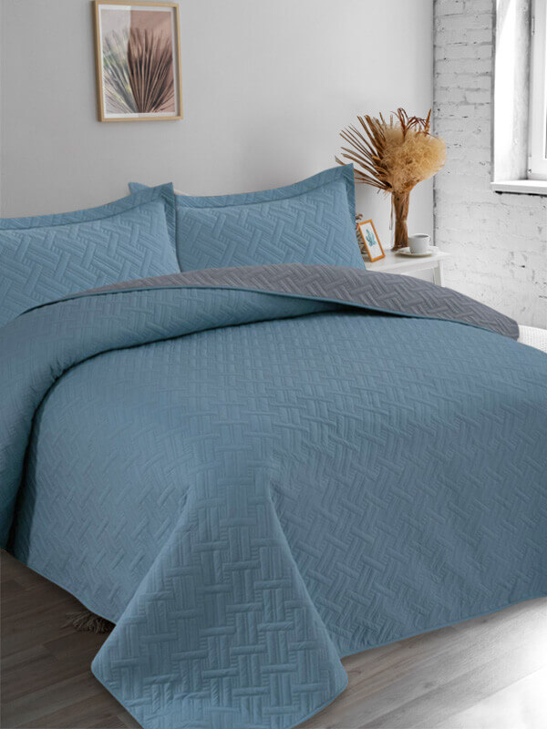 Κουβερλί Σετ Μονό Tetris Διπλής Όψεως Microfiber Γαρύφαλλο 160x240 - Πετρόλ-Ανθρακί