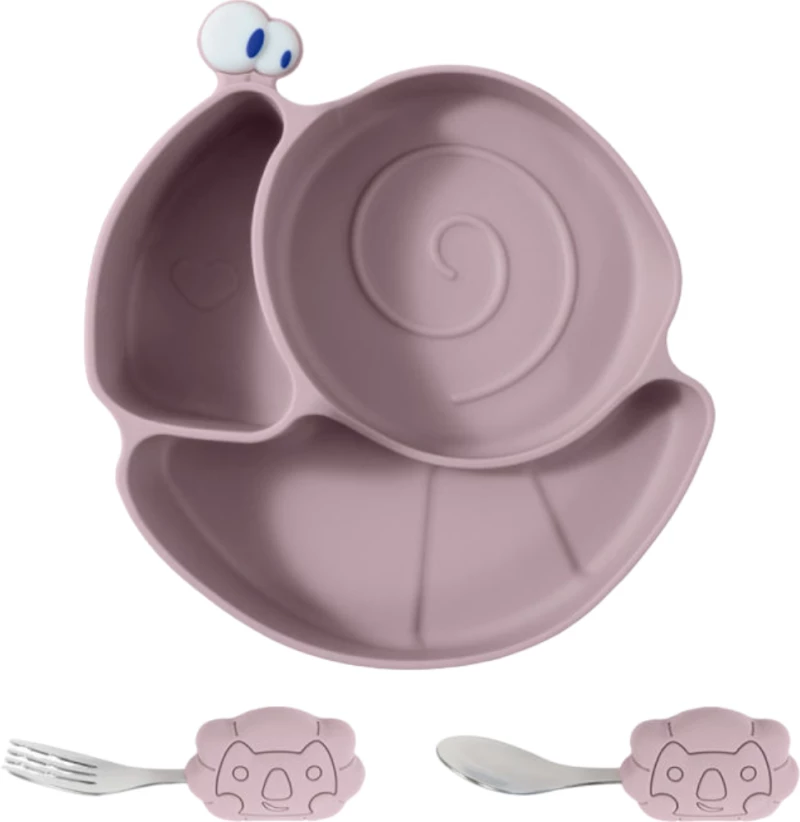 Sam the snail, ροζ , σετ φαγητού από σιλικόνη 3τμχ, Queen Mother