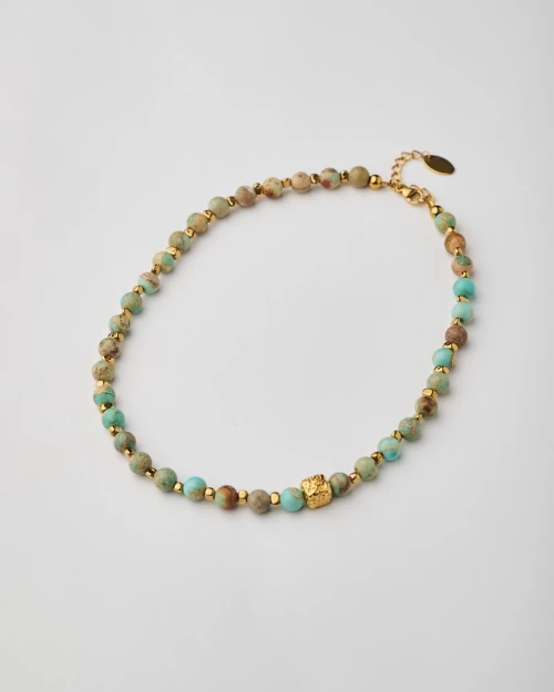 Gold Cube Turquoise Necklace