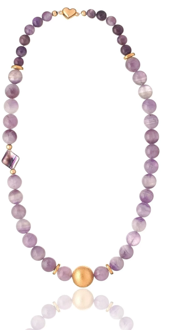 Amethyst light Necklace with Gold Element
