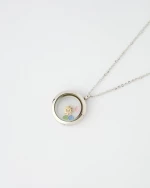 Silver Sun and Colorful Stones Memory Locket Necklace