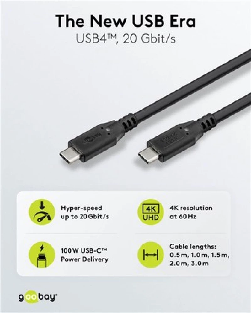GOOBAY καλώδιο USB-C 74198, USB4, 100W, 20Gbps, 4K/60Hz, 3m, μαύρο