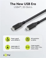 GOOBAY καλώδιο USB-C 74198, USB4, 100W, 20Gbps, 4K/60Hz, 3m, μαύρο