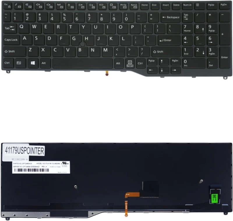 Πληκτρολόγιο - Laptop Keyboard για Fujitsu LifeBook E458 E459 E558 E559 E4511 E5510 E5511 ME15A ME15B CP724609-03 FJM16K13US6D653 US Pointer Βlack ( Κωδ.41179USPOINTER )
