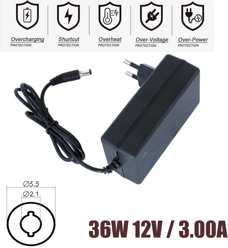 Universal Τροφοδοτικό 12V 3A (5.5x2.1mm) για LED, Router, DVR, Κάμερες ( Κωδ.60271 )