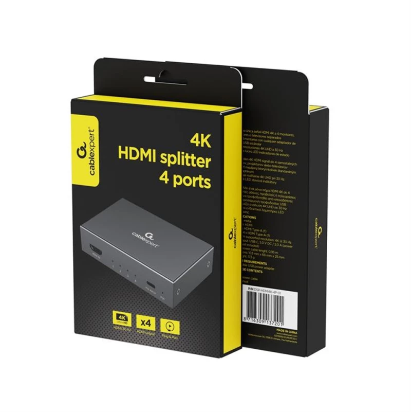 CABLEXPERT 4H HDMI SPLITTER 4 PORTS BLACK