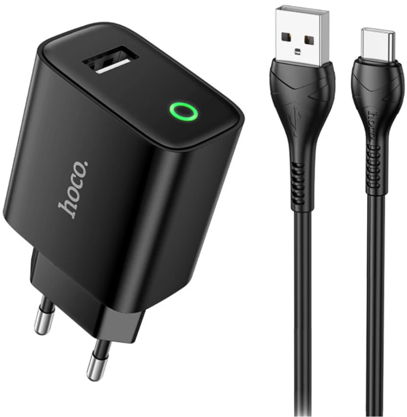 Φορτιστής Ταξιδίου Hoco DC93 1xUSB-A 5V 2.1A με Καλώδιο USB-A σε USB-C Μαύρο