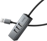USB Hub Hoco HB1D 4-in-1 USB-A σε 3xUSB-A 2.0 + RJ45 εως 480Mbps Aluminum Alloy Γκρι