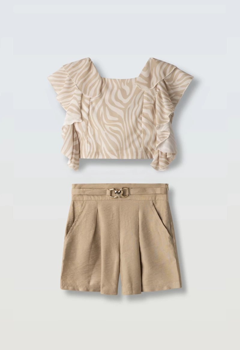 Εβίτα Fashion Σετ Σορτς Με Crop Top Ζεβρέ, Καφέ