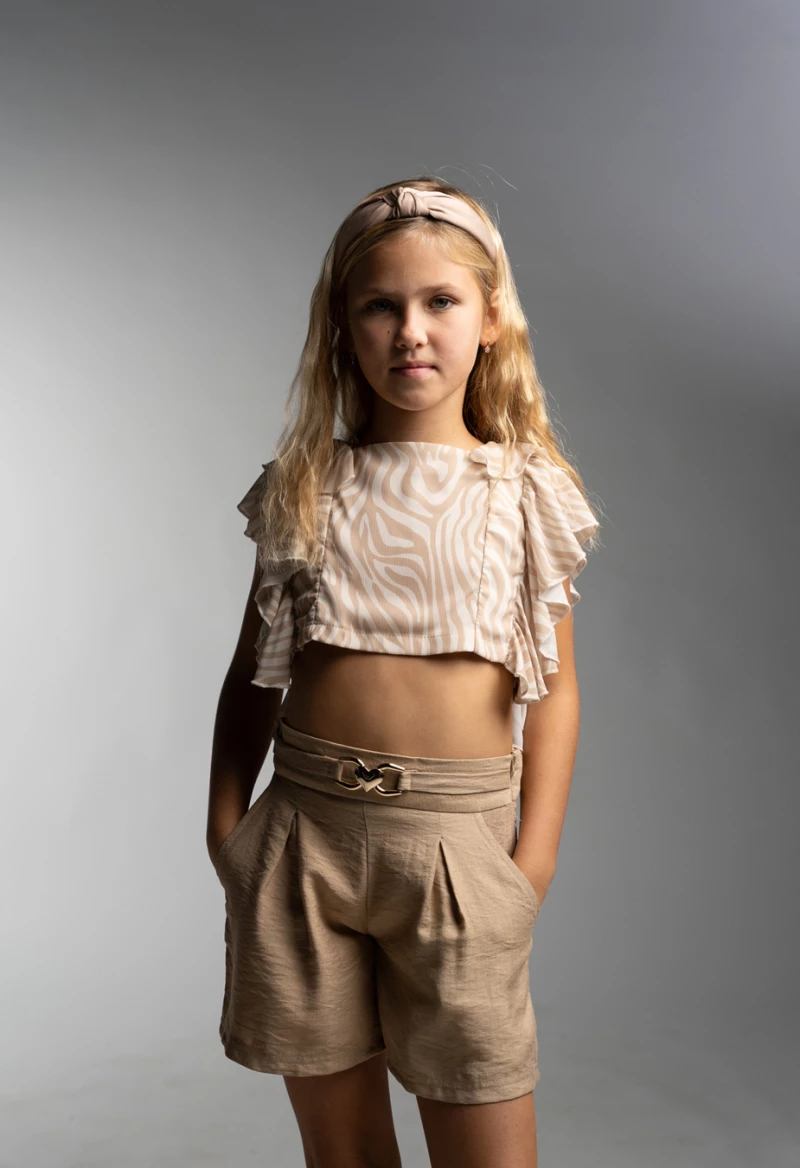 Εβίτα Fashion Σετ Σορτς Με Crop Top Ζεβρέ, Καφέ