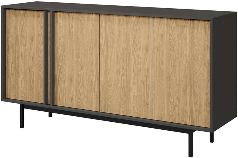 Μπουφές Alsy Reg I 162912629 163x43x87cm Anthracite-Natural Μοριοσανίδα, Μέταλλο