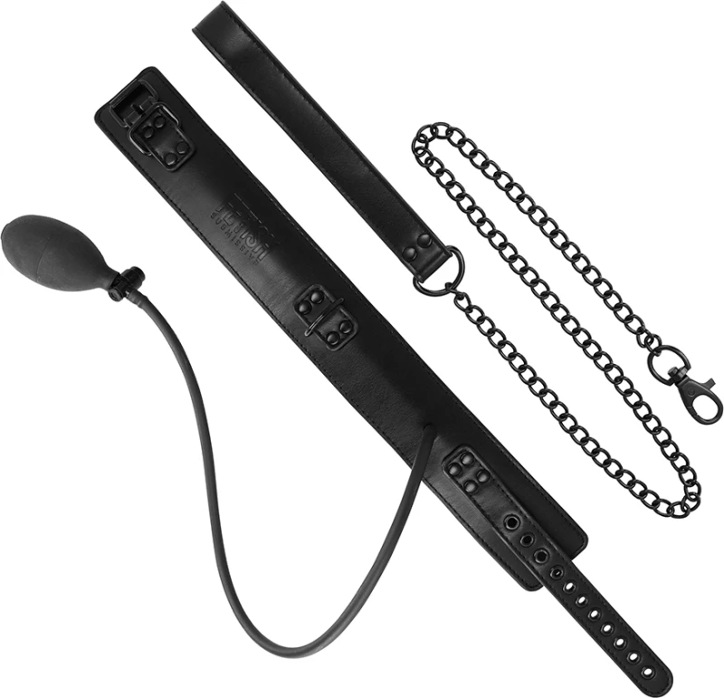 FETISH SUBMISSIVE BONDAGE - INFLATABLE STRANGLING COLLAR WITH CHAIN