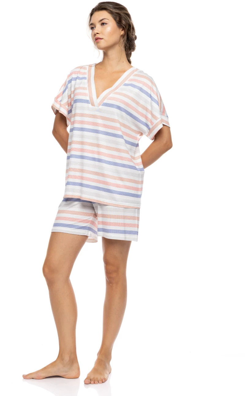 Γυναικεία Πυτζάμα Pink Label - SUNSET STRIPE - Κοντομάνικη - V-Neck - Σορτς - Cotton