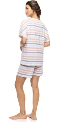 Γυναικεία Πυτζάμα Pink Label - SUNSET STRIPE - Κοντομάνικη - V-Neck - Σορτς - Cotton