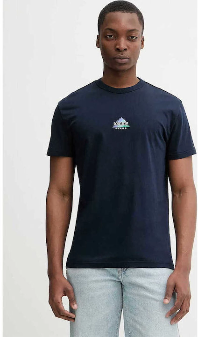 Tommy Jeans ανδρικό βαμβακερό regular t-shirt μπλε DM0DM22311-C1G