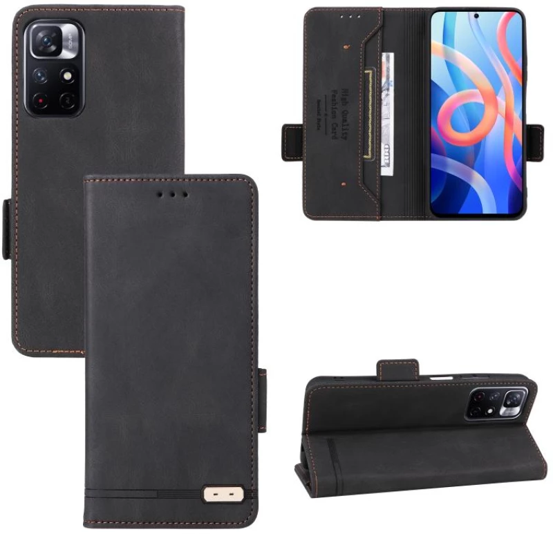 Για Xiaomi Redmi Note 11S / Poco M4 Pro 5G Μαγνητικό κούμπωμα Flip δερμάτινη θήκη τηλεφώνου (Μαύρο)