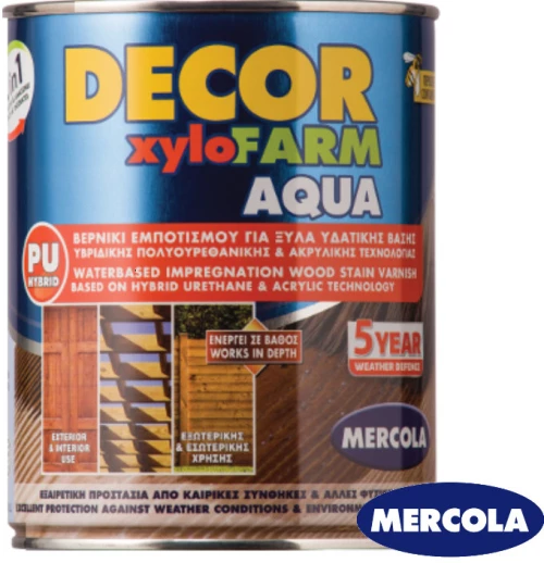 ΙΡΟΚΟ Mercola Decor Xylofarm Aqua Προστατευτικό βερνίκι εμποτισμού PU 2σε1 νερου για ξύλα 750ml Σατινε