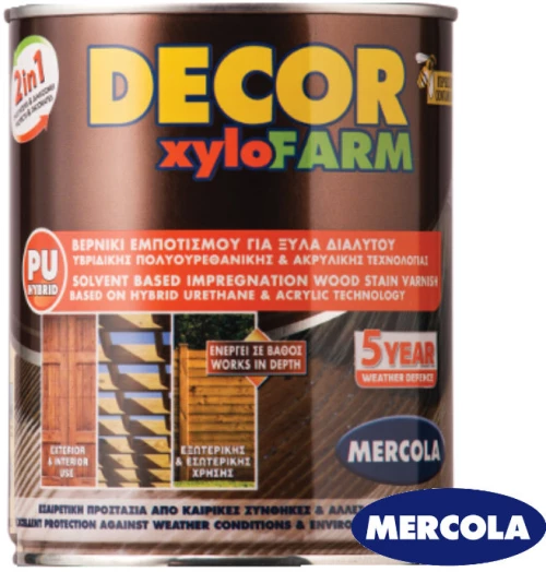 ΟΡΕΓΚΟΝ Mercola DECOR XYLOFARM Προστατευτικό βερνίκι εμποτισμού για ξύλα διαλύτου 2σε1 750ml