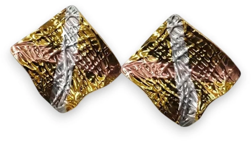 Ατσάλινα Δίχρωμα Σκουλαρίκια Τετράγωνα 2 x 2 cm (E1761)