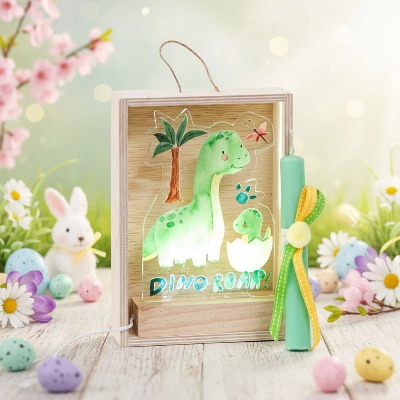 Mint "Dino Roar" Πασχαλινή Αρωματική Λαμπάδα με Φωτιζόμενο Κάδρο LED