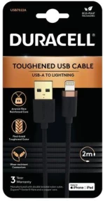 Καλώδιο Σύνδεσης USB 2.0 Duracell Braided Kevlar USB A σε MFI Lightning 15W 2m Μαύρο