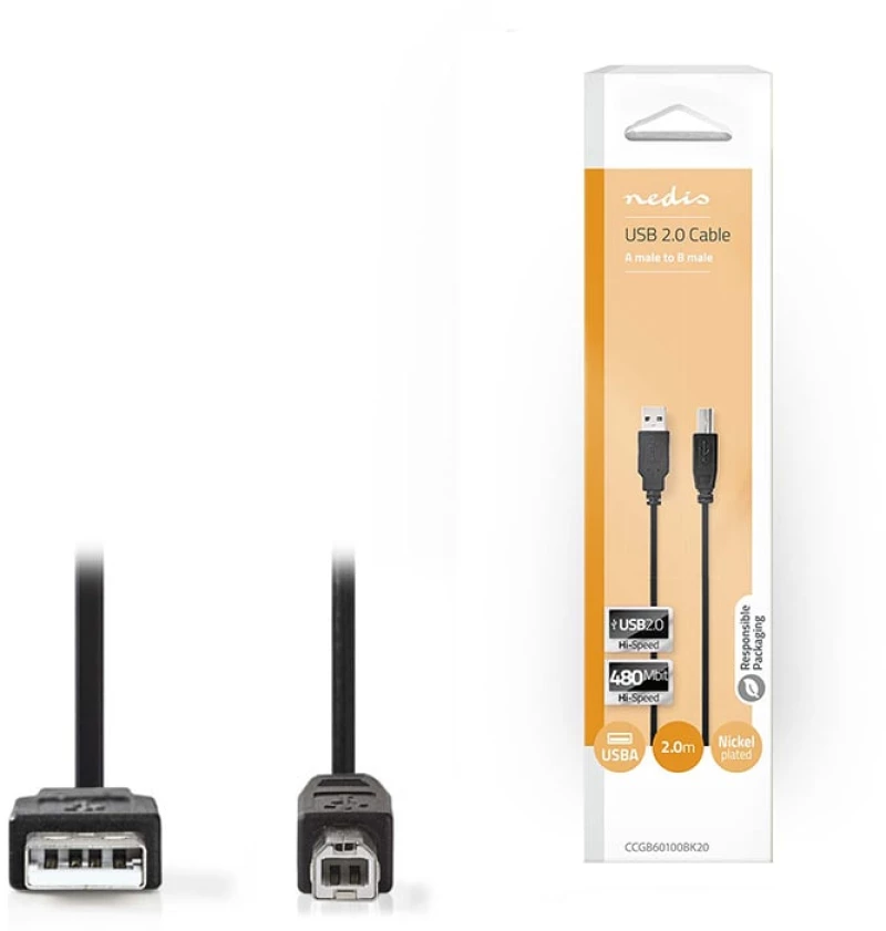 Nedis 233-1134 USB 2.0 Cable USB-A male - USB-B male 2m (CCGB60100BK20)