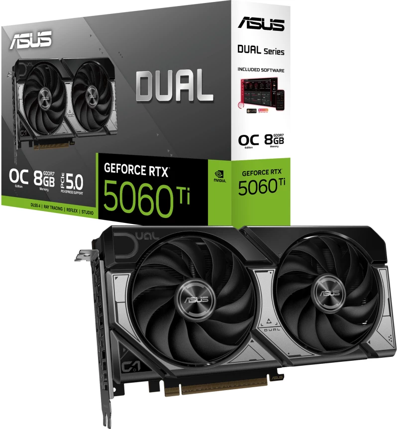 Asus GeForce RTX 5060 Ti DUAL OC 8GB (black, DLSS 4, 3x DisplayPort, 1x HDMI 2.1)