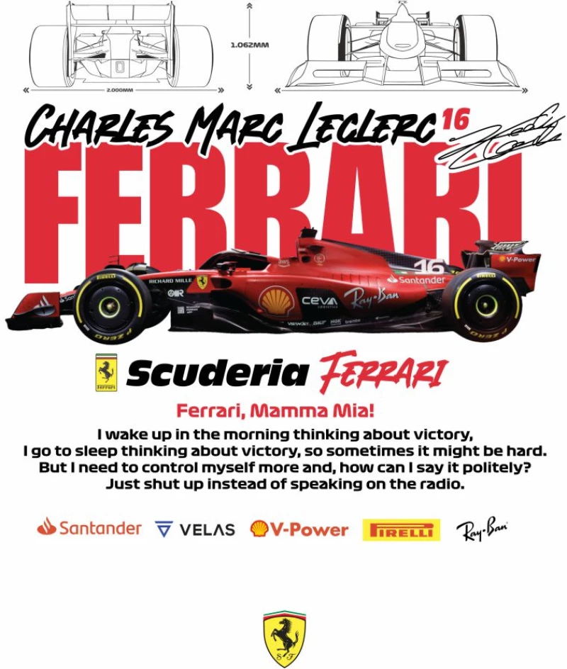 Leclerc x Ferrari Παιδικό Μακρυμάνικο T-Shirt - BLACK