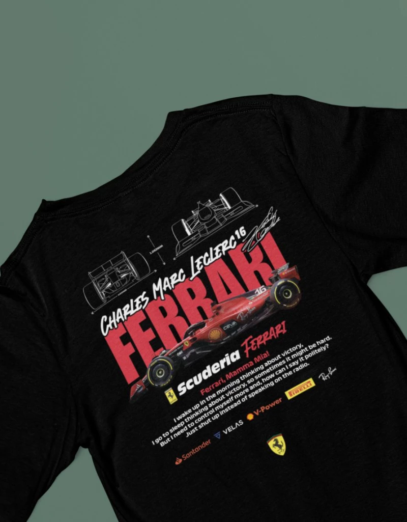 Leclerc x Ferrari Παιδικό Μακρυμάνικο T-Shirt - BLACK